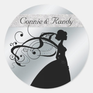 Elegant Silver Glitter Wedding Sticker with Bride