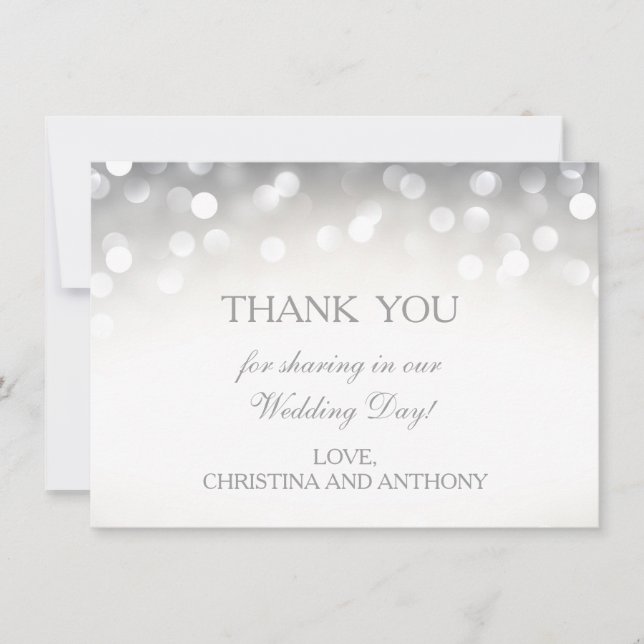 Elegant Silver Glitter Wedding Thank You Note Card (Front)