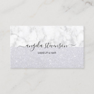 Elegant silver glitter white marble makeup & hair business card