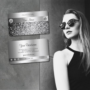 Elegant Silver Glitter with Sparkle Jewels Quality Business Card