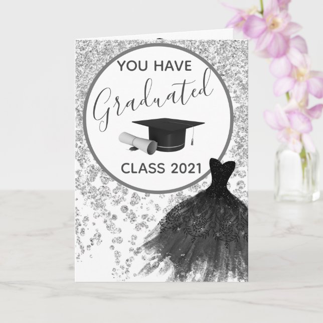 Elegant Silver Glitter You Can Wear the Dress Grad Card (Orchid)