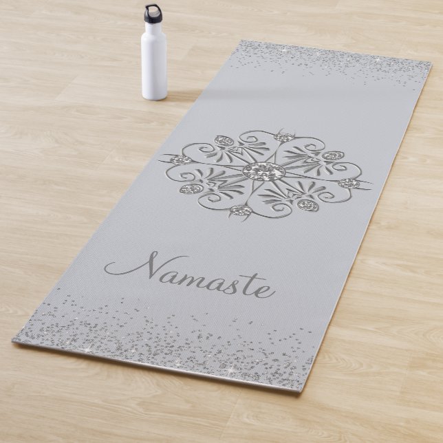 Elegant Silver Glittery Gem Yoga Mat (In Situ)