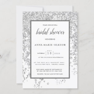 Elegant Silver Glittery Sparkling Bridal Shower Invitation