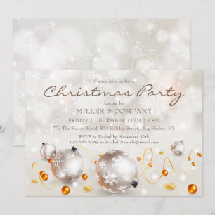 Elegant Silver Gold Baubles Corporate Christmas Invitation
