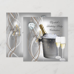 Elegant Silver Gold Champagne Birthday Party Invitation