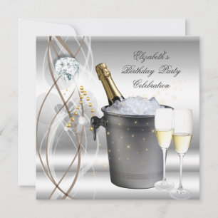 Elegant Silver Gold Champagne Birthday Party Invitation