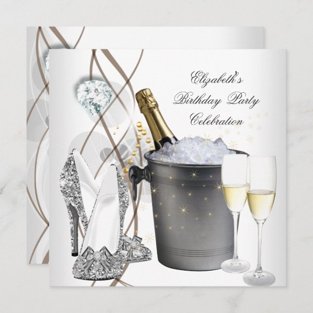 Elegant Silver Gold Champagne High Heels Party Invitation (Front/Back)