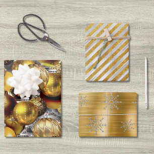 Elegant silver gold Christmas ornaments holidays W Wrapping Paper Sheet