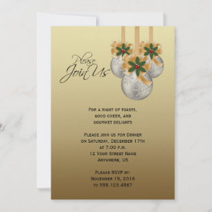 Elegant Silver Gold Christmas Ornaments Party Invitation