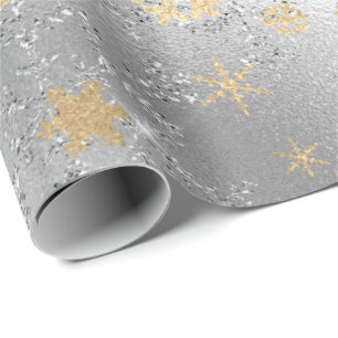 Elegant Silver Gold Christmas Snowflake Pattern Wrapping Paper