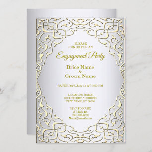 Elegant Silver Gold Decorative Engagement Invitation