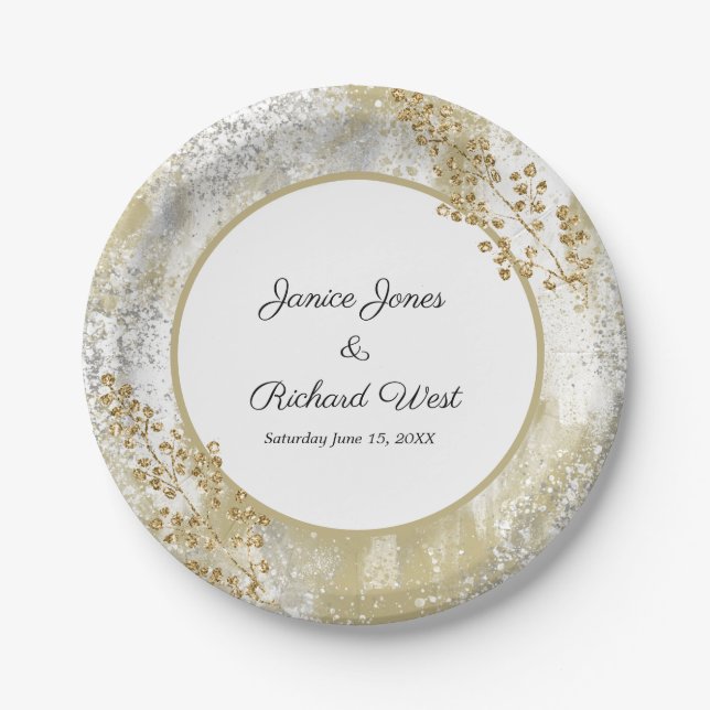 Elegant Silver Gold Frame Custom Wedding  Paper Plate (Front)