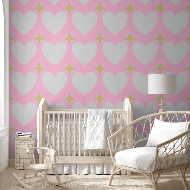 Elegant Silver Gold Heart & Half & Stars Grey Pink Wallpaper (Kids)