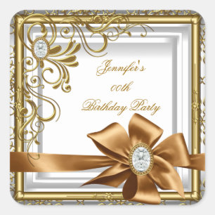 Elegant Silver Gold Jewel image Birthday Party Square Sticker