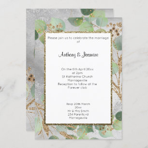 ELEGANT SILVER GOLD MARBLE BOTANICAL 2 INVITATION