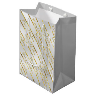 Elegant Silver Gold Merry Christmas   Medium Gift Bag