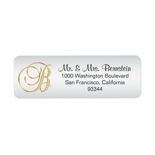 Elegant Silver Gold Monogram Letter 'B' Return Return Address Label
