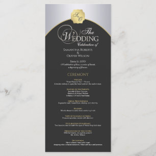 Elegant Silver Gold Monogram Wedding Program Programme