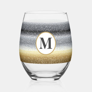 Elegant Silver Gold Personalised Monogram Stemless Wine Glass