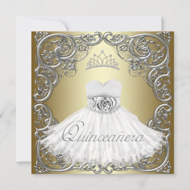 Elegant Silver Gold Quinceanera Invitations (Front)