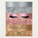Elegant Silver Gold Rose Gold Glitter Stripes Planner<br><div class="desc">Modern, glam, lashes makeup artist faux silver, gold and rose gold colour glitter stripes planner. This design features faux sparkle glitter stripes and brushed metal in silver, gold, and blush pink rose gold colour glitter, eyelashes, name and second text template. The name is written with a beautiful hand lettered style...</div>