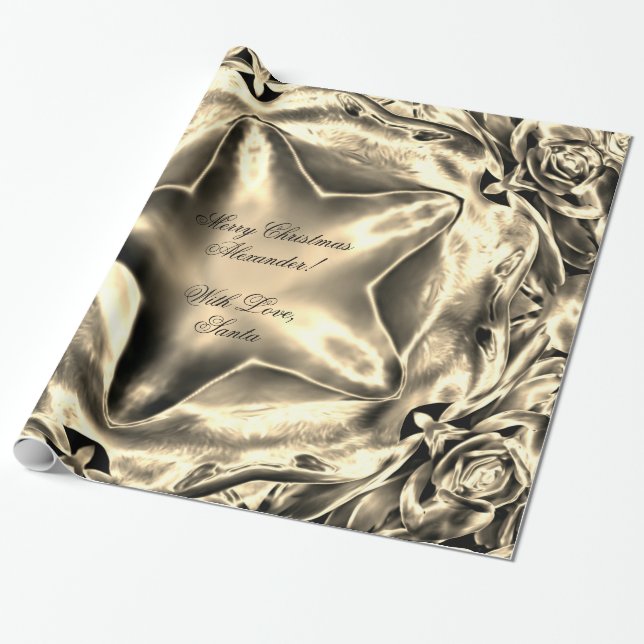 Elegant Silver Gold Sepia Christmas Star Chic Wrapping Paper (Unrolled)