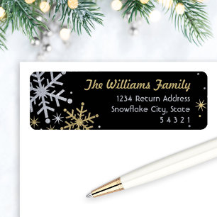 Elegant Silver Gold Snowflake Black Address