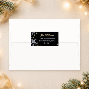 Elegant Silver Gold Snowflake Holiday Address Label