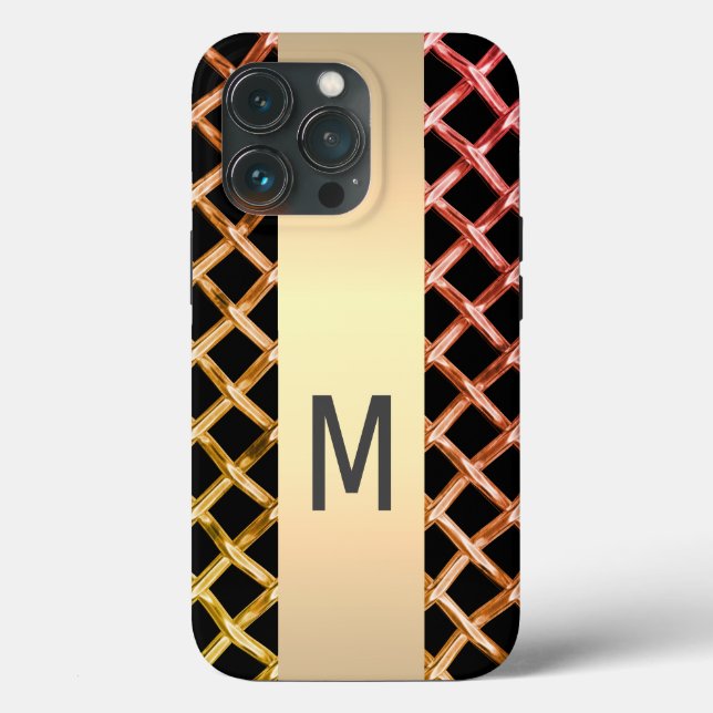 Elegant Silver Gold Steel Metallic monogrammed Case-Mate iPhone Case (Back)