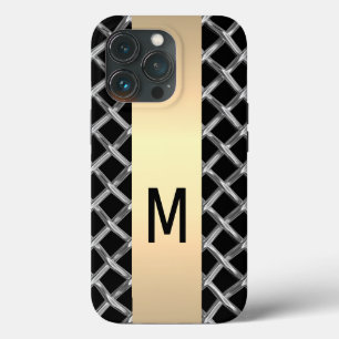 Elegant Silver Gold Steel Metallic monogrammed iPhone 13 Pro Case