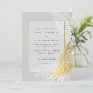 Elegant Silver Gold Wedding Tropical Greenery Invitation