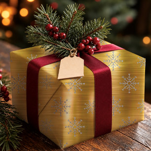 Elegant Silver Gold Winter Christmas Snowflakes Wrapping Paper