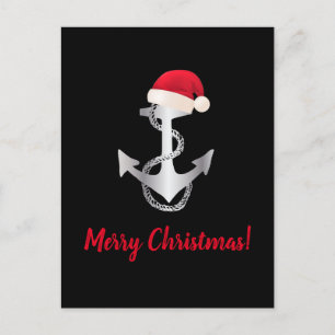 elegant silver gradient ANCHOR + SANTA HAT Postcard