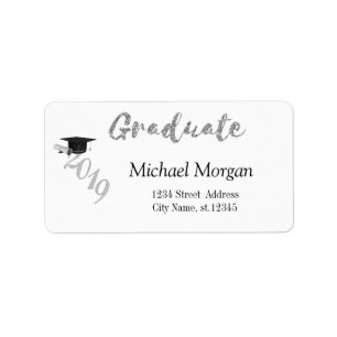 Elegant Silver  Graduation Cap Label