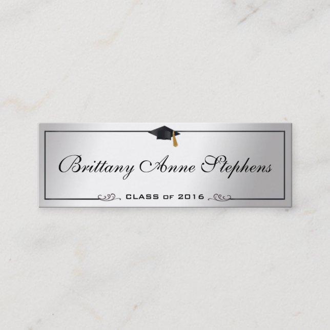 Elegant Silver Graduation Cap Name Card Insert (Front)