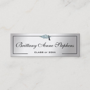 Elegant Silver Graduation Diamond Name Card Insert