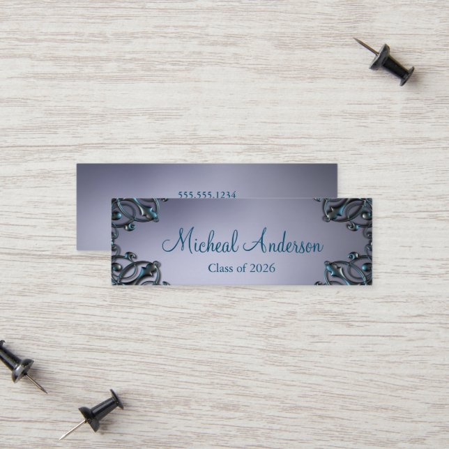 Elegant Silver Graduation Name Card (Front/Back In Situ)