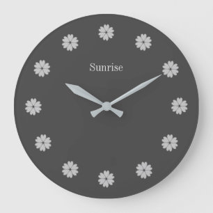 Elegant Silver Gray Flowers Wall Clock