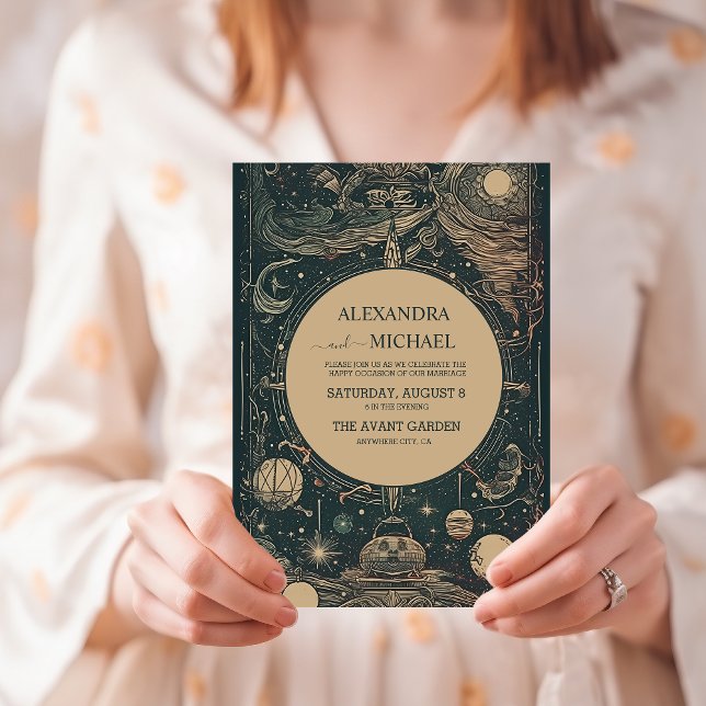 Elegant Silver Green Tarot Wedding Invitation (Creator Uploaded)