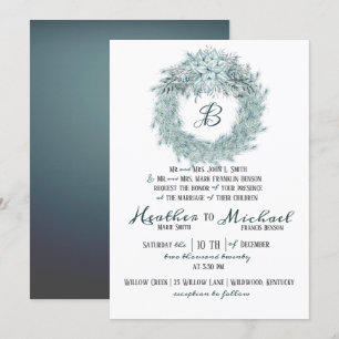 Elegant Silver Greenish Blue Christmas Wedding Invitation