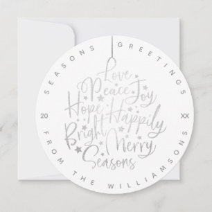 Elegant Silver Greetings Typography Ornament Photo Holiday Card