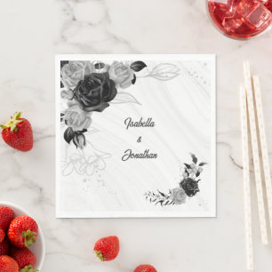 elegant silver grey and black floral wedding napkin