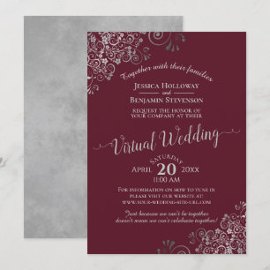 Elegant Silver Grey and Burgundy Virtual Wedding Invitation