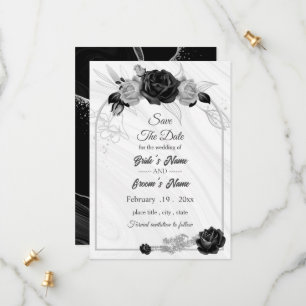 elegant silver grey & black floral geometric save the date