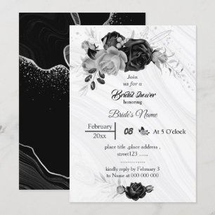 elegant silver grey & black flowers bridal shower invitation