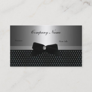 Elegant Silver Grey Black Metal Spots Bow Business Card