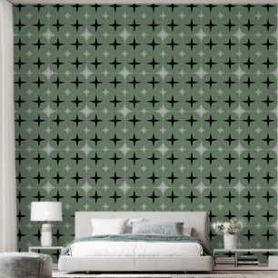 Elegant Silver Grey & Black Stars, Sage Green Grey Wallpaper