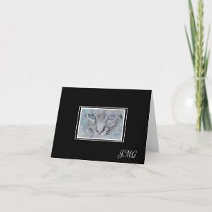 Elegant Silver-Grey Cat on Black Background Note Card