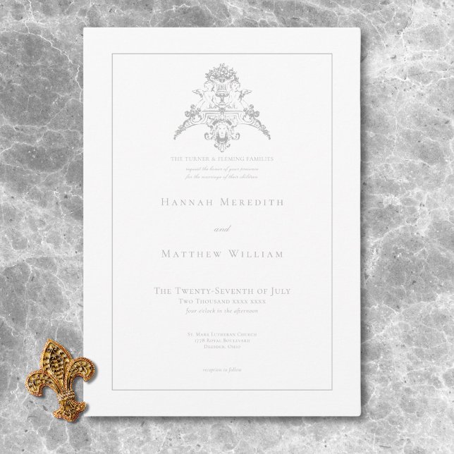 Elegant Silver Grey Chinoiserie Cherub Wedding Invitation (Elegant Silver Gray Chinoiserie Cherub Wedding Invitation)