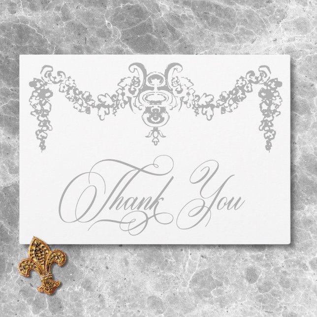 Elegant Silver Grey Chinoiserie Cherub Wedding Thank You Card (Elegant Silver Gray Chinoiserie Cherub Wedding Thank You Card)